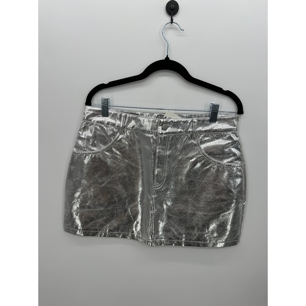 Pretty Garbage Silver Metallic Mini Skirt Sz L Festival Retro Disco Edgy Club